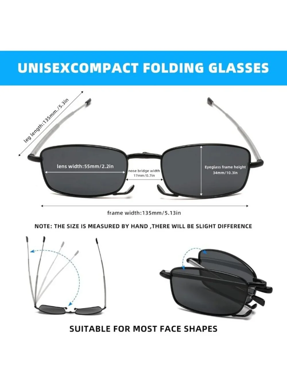 Polarized Folding Sunglasses for Men & Women - UV Blocking, Spring Hinge, Case